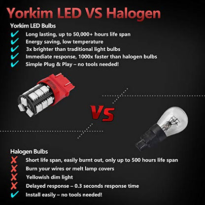 Yorkim 3157 Red LED Light Bulbs, 3056 3057 3156 3157 4157, 360 Degree Lighting Angle, Super Bright, Non-Polarity Design, Easy to Install - color: Red, size: 3157/3156