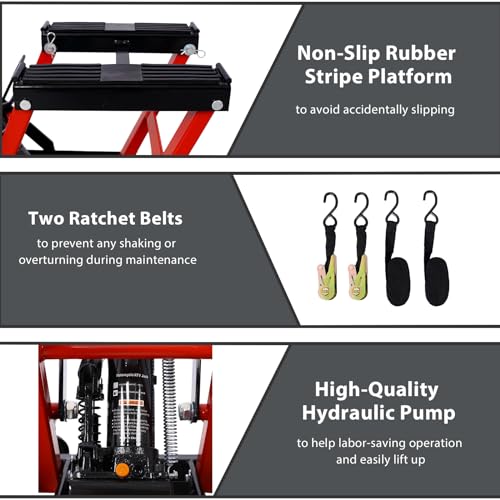 Hydraulic Motorcycle Lift Jack, 1500 LBS Capacity ATV Scissor Lift Jack with Wheels and Handle, Portable Motorcycle Lift Table Hydraulic Foot-Operated Hoist Stand for Motorcycle ATV UTV Powersports