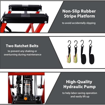 Hydraulic Motorcycle Lift Jack, 1500 LBS Capacity ATV Scissor Lift Jack with Wheels and Handle, Portable Motorcycle Lift Table Hydraulic Foot-Operated Hoist Stand for Motorcycle ATV UTV Powersports