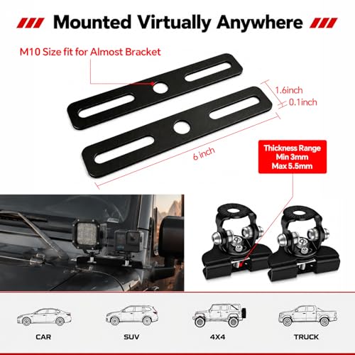 LED Hood Mounts A-Pillar Ditch Light Holder Extension Universal | Universal Steel Cowl Pod Light Mount Extension for Ditch Light Brackets Led Light Bar Mounting Brackets 304 Stainless Steel - color: Mounting Brackets + 2PCS Bracket Extensions