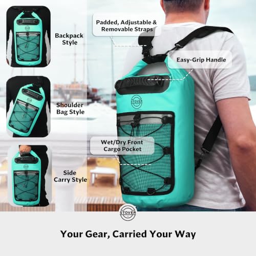 STOVER 5/10/25/30/40/55L Waterproof Dry Bag- Roll-Top Backpack w/Phone Case- Kayaking, Hiking, Camping, Boating- Men/Women - color: 30l Teal (With Phone Case), size: 30L
