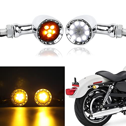 Rich Choices 2pcs Black 15 LED Motorcycle Stop Brake Running Turn Signal Indicator Amber Lights Compatible with Street Bike Chopper dirt bike scooter Cafe Racer (Chrome-Amber&White Light) - color: Chrome-Amber&White Light