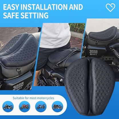 Motorcycle Gel Seat Cushion with Sunshade Cover, Foldable Soft Pressure Relief Pad with 3D-Honeycomb & Petal Ergonomic Design, Shock Absorption & Breathable Motorcycle Gel Seat Pad for Long Rides