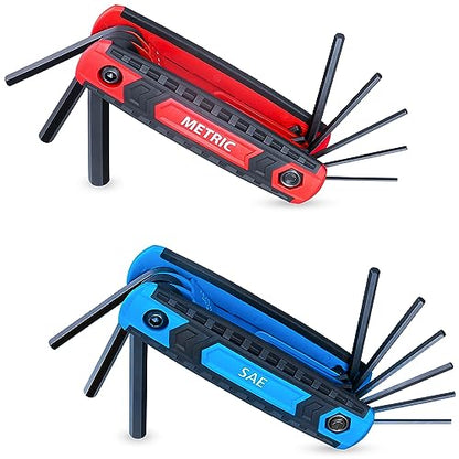 17-Piece Premium Folding Hex Key Wrench Set, Metric 1.5mm - 8mm, SAE 5/64” - 1/4” | Cr-V Steel, Precise and Chamfered Tips | 2 Pack All-Purpose Allen Wrench Tools with Portable and Compact Design - size: 17-Pc. Folding Hex Key