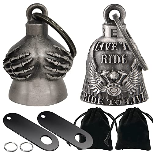 Dream Apparel 2 Pack Motorcycle Bells Guardian Angel for Biker Rider Men Women Ride Riding with Hangers, Drive Away Gremlins - color: Handful + Live to Ride & Ride to Live & Wings