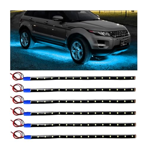 6 PCS 15 LED Strip Underbody Light, 12" 12V Super Bright Underbody Light Strip with 10" Wire, Waterproof Flexible LED Interior Exterior Decoration Lamp for Car Motorcycle Truck (Ice Blue) - color: Ice Blue