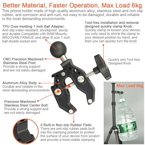 Motorcycle Handlebar Clamp Mount Base with 25mm/1 Inch Ball Compatible with RAM mounts B Size Double Socket Arm, 1" Ball Handle Bar Clamp Mount for Motorcycle Bicycle Phone Holder Camera