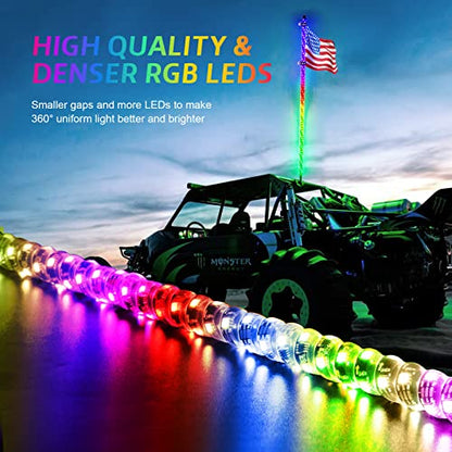 2 Pack 4FT Whip Lights with Spring Base,LED Whip Light with App & Remote Control, Spiral RGB Chasing Lighted Whips with Rocker Switch, Music Whip Light for UTV ATV Polaris RZR Can-Am SXS Truck - size: 4FT / (Pack of 2)