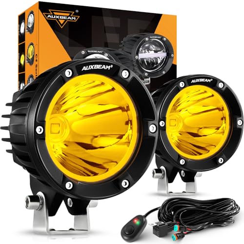 Auxbeam C4 Series Round LED Pods 4-Inch 72W Amber Fog Lights 2-Pack | Yellow auxiliary light bar, Pencil beam spot lights, A-pillar bumper driving spotlight, for ATV truck car Jeep motorcycle - color: C4 Series Amber Spot Lights