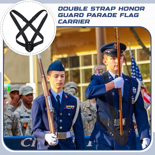 Jecery Double Strap Parade Flag Carrier Parade Harness Color Guard Flag Pole Holder Nylon Sling Carrying Belt for Parades(Black) - color: Black, style: Double Strap