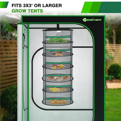 Yesker 6 Layer Herb Drying Rack Hanging Mesh Net Foldable Plant Drying Racks 24" Diameter with Green Zipper & Hook Dryer Hanging Rack for Herbs Seed Bud Fruit Clothes Grow Tent Closets Garden Outdoor - size: 6 Layers Fluorescent Green & Black with Hook