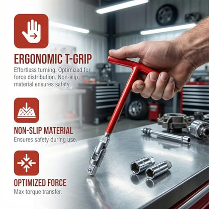 3PCS Car Spark Plug Socket Wrench T-Handle, 16mm 18mm & 21mm Spark Plug Boot Removal Installer Tool, T-Bar Joint Socket Wrench Remover, Fits Motorcycle Small Motor Vehicle - size: 4PCS