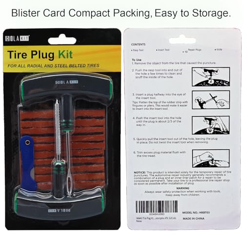 HolaKit Tire Plug Kit, 13PCS Tire Repair Kit with Self-Vulcanizing Plugs, Ergonomic Oversized & Rubber-Grip T-Handle Tools, Flat Tire Puncture Repair Tools for Cars, Motorcycle, ATV, SUV, etc