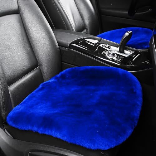 Genuine Sheepskin Car Seat Cushion Natural Fur Wool Seat Cover for Cars Trucks SUV Soft Comfort Office Chair Protector Pad Car Accessories Universal Fit - color: Royal Blue