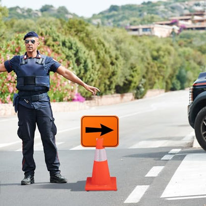 Geetery 3 Pcs Traffic Arrow Orange Detour Signs, Road Cone Top Directional Left Right Go Straight Arrows Sign for Road Barricade Outdoor Construction (Left & Right) - style: Left & Right