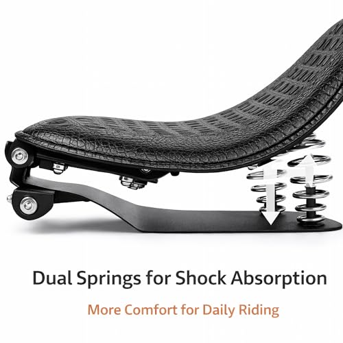 Crocodile Pattern Motorcycle Solo Seat with Springs, PU Leather Bobberx Custom Driver Seat Cushion for Harley Sportster XL883 XL1200 Bobber Chopper, Fits Honda Yamaha Kawasaki Suzuki (Black) - style: Black