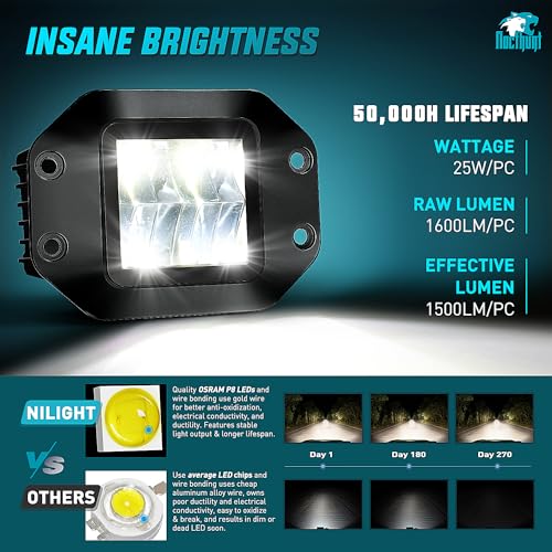 Nilight Flush Mount LED Pod Lights 2 PCS 4.7 Inch 4LED Flood Beam Bumper Offroad Driving Backup Reverse Work Light for Truck ATV UTV - color: 4.7Inch 4Led Flush Mount Light Pods