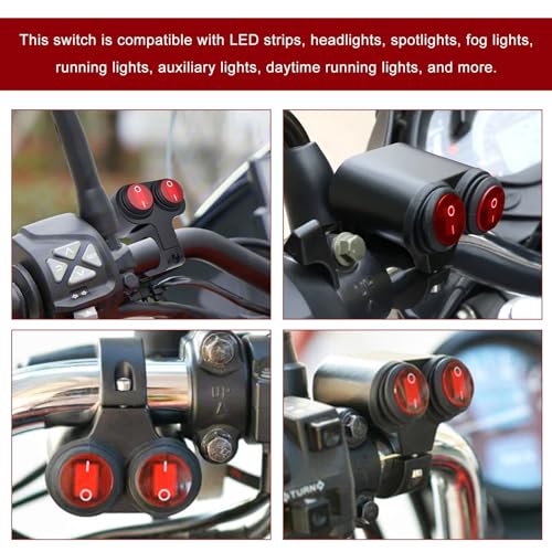 7/8" Motorcycle Light Bar Switch, Waterproof 12V 6A Handlebar Double Control Push Button Switch, Aluminium Alloy ATV ON/Off Switches for Headlights Spotlights Fog Lights
