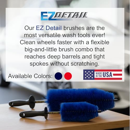 EZ Detail Big and Little Brush Combo - Wheel Rim Cleaner for Cars, Bike, Trucks, Motorcycle, and Other Vehicles - Non-Scratch Auto Detailing Tool, Easily Reaches Nook and Crannies