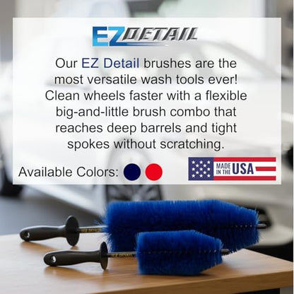 EZ Detail Big and Little Brush Combo - Wheel Rim Cleaner for Cars, Bike, Trucks, Motorcycle, and Other Vehicles - Non-Scratch Auto Detailing Tool, Easily Reaches Nook and Crannies