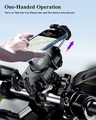 BRCOVAN Anti-Theft Motorcycle Phone Mount Holder with Vibration Dampener | with Secure Lock, Adjustable Size Handlebar Cellphone Cradle for Bike Bicycle Scooter ATV, Fit 5.4 - 7.2'' Smartphones