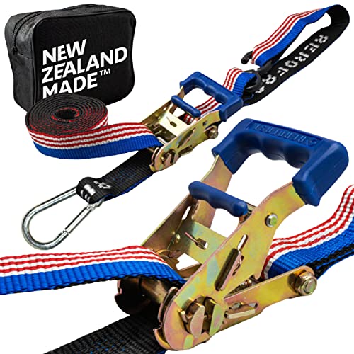 Loadfast Ratchet Tie Down Straps for Motorcycles | New Zealand Made Motorcycle Tie Down 1.5" x 8" Heavy Duty Dirt Bike Tie Down Straps with Soft Loop & Safety Carabiner | 3,000lbs (2 Pack) USA Color - color: USA Colors