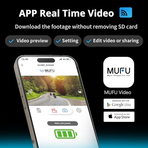 MUFU 2K Dual Front & Rear Camera for Top Mount Motorcycle Helmet, 4000mAh Battery 8H Loop Recording, IP66 Waterproof, Hands-Free POV Dash Cam, Portable Camcorder with WiFi, 64GB Memory, V40T