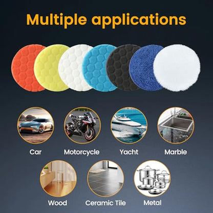 Buffing Polishing Pads 6 Inch - 7Pcs Foam Pad Kit with Hook and Loop for Car Buffer, Compound Cutting Sponge and Wool Polishing Pad Set for Automotive Detailing (6 inch) - size: 6 inch