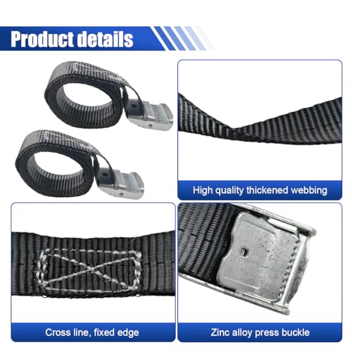 2PCS Lashing Straps with Cam Buckle, 1" x 3Ft Heavy Duty Safety Tie Down Strap, Adjustable Polyester Fiber Ratchet Cinch Strap for Motorcycle, Truck, Trailer, Cargo (1m) - size: 1m