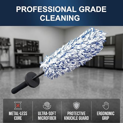 2026 Upgraded Long Handle Wheel Brush, Microfiber Non-Scratch Car Detailing Tool, Soft Bristle Deep Cleaning for Rims, Tires & Wheel Wells, Ergonomic Grip for Easy Wash (1 Pcs, Medium size)
