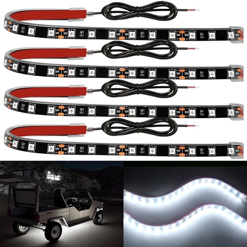 YM E-Bright 4Pcs Led Strip Lights for Car, 12inch Waterproof IP68 Car Underglow Strip Lights Decoration 18SMD 12V Led Interior Exterior Lights Strip for Cars Motorcycles Truck Golf Cart Boat - White - color: White, size: 12inch/30cm