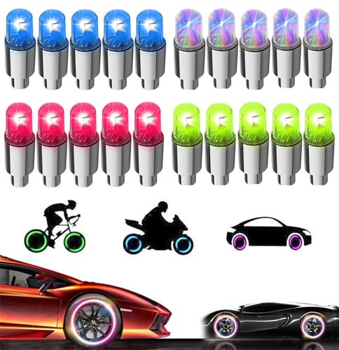 20 PCS Tire Valve Light LED Wheel Flash Light Tire Valve Cap Lamp for Car Truck Bike Motorcycle Golf Cart (Colorful+Red+Blue+Green) - color: Mixcolor
