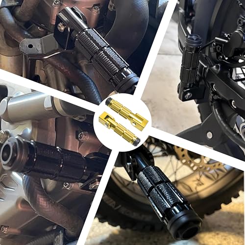 M8 Motorcycle Foot Pegs Folding Rearsets-90 Degree Foldable Footrest Fit 0.86-1.37in Brackets, Anti-Skid CNC Footpegs with Rubber Gasket for Pit Bike Dirt Bike Adventure Touring Bikes (Gold) - color: Gold