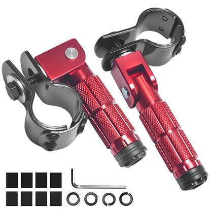 M8 Motorcycle Foot Pegs Folding Rearsets-90 Degree Foldable Footrest Fit 0.86-1.37in Brackets, Anti-Skid CNC Footpegs with Rubber Gasket for Pit Bike Dirt Bike Adventure Touring Bikes (Red) - color: Red