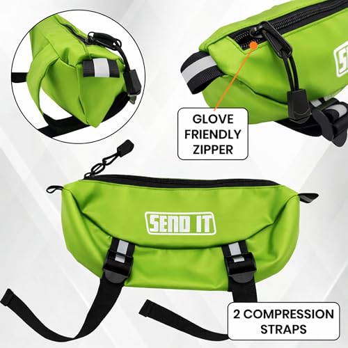 Waterproof Dirtbike Handlebar Bag | Compact Motorcycle Handle Bar Storage Pouch | Universal Fit Dirt Bike Bag for Trail & Adventure Riding | Durable Surron Bar Bag - Green - color: Green