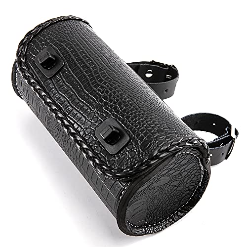 Universal Motorcycle Handlebar Tool Bag - Black PU Crocodile Leather Side Bag With Rivets for Sissy Bar or Rear Carrier - color: Black 2