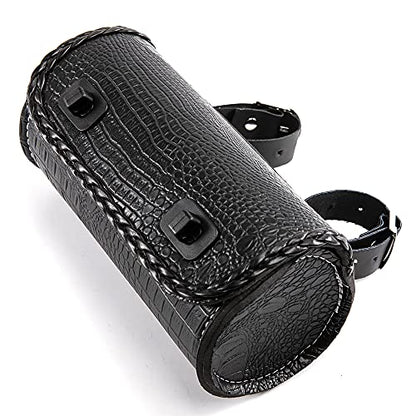 Universal Motorcycle Handlebar Tool Bag - Black PU Crocodile Leather Side Bag With Rivets for Sissy Bar or Rear Carrier - color: Black 2