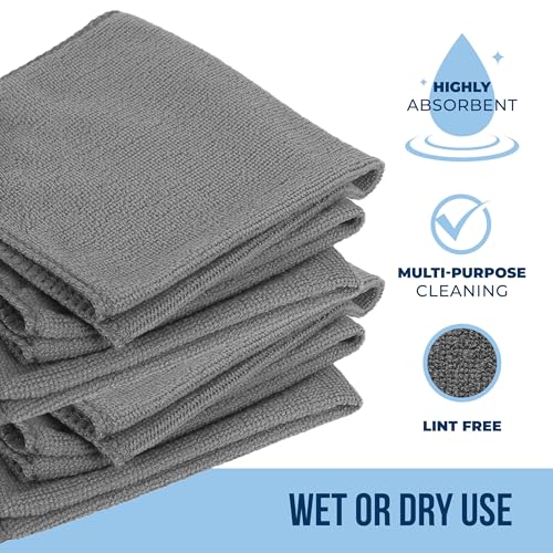 GREEN LIFESTYLE Chamois Cloth, Microfiber Cleaning Cloth 50 Pack, Borderless Towels Cleaning, Car Microfiber Towel, Drying Car Wash Towels (11.5" x 11.5", Grey) - color: Grey, size: Pack of 50