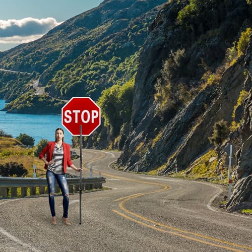 Kanayu 1 Pcs 18x18 Inch Double Sided Stop/Slow Paddle Signs Reflective Stop Slow Sign Flagger with Telescopic Pole Handheld Guard Paddle for Road Traffic Construction - color: Black, size: 18'' Paddle Sign 60" Pole