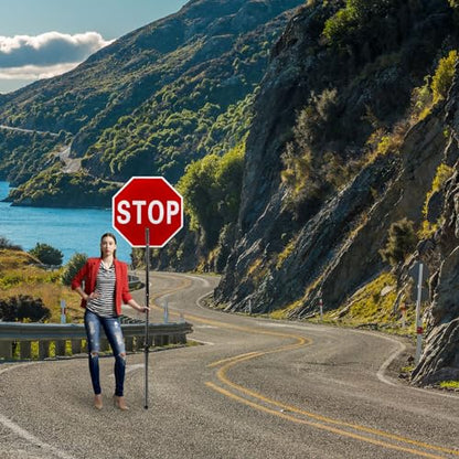 Kanayu 1 Pcs 18x18 Inch Double Sided Stop/Slow Paddle Signs Reflective Stop Slow Sign Flagger with Telescopic Pole Handheld Guard Paddle for Road Traffic Construction - color: Black, size: 18'' Paddle Sign 60" Pole