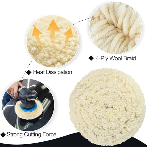 12 PCS Wool Buffing Polishing Pads 7 Inch, Natural Wool Cutting Pads with Hook and Loop Backing Compound & Polishing for Automotive Car Boats Glass Furniture Repair - size: 7" -12P