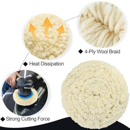 6 PCS Wool Buffing Polishing Pads - 8 Inch Natural Wool Cutting Pads with Hook and Loop Backing Compound & Polishing for Automotive Car Boats Glass Furniture Repair - size: 8" -6P