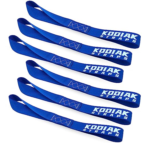 Soft Loop Tie Down Straps - 1.5 x 18 inches- 10,000 lb Load Capacity - Blue 6 Pack - Loops for Securing ATV, UTV, Motorcycles, Scooters, Dirt Bikes, Lawn & Garden Equipment by KODIAK STRAPS - color: blue, size: 1.5" x 18"