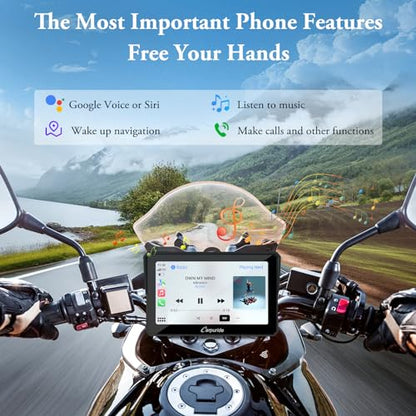 Carpuride W702 for Motorcycle, 7 inch Waterproof Touchscreen, Portable Apple Carplay/Android Auto GPS Navigation for Motorbike, Support Dual Bluetooth, Car GPS, TF-64G - style: Carpuirde w702