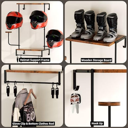Urban Deco Motorcycle Helmet Holder Wall Mount, Helmet Rack with 4 Hat Stands, Helmet Stand for Display Wall Mount, Motorcycle Accessories Gear Storage for Men, Large - size: 30.7*11.8*15.7 inches