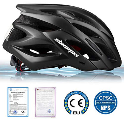 Bike Helmet Men Women, Shinmax Bicycle Helmet with Rear Light and Detachable Visor - color: Black, size: Large (57-62 cm)