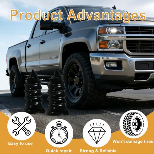 64 PCS Tire Repair Screws Rubber Nail Kit, 4 Sizes Screw in Tire Plugs | with Screwdriver & 3 Pairs Gloves, Fast Air-Tight Puncture Repair Tool for Car, Truck, Motorcycle, No Messy Glue
