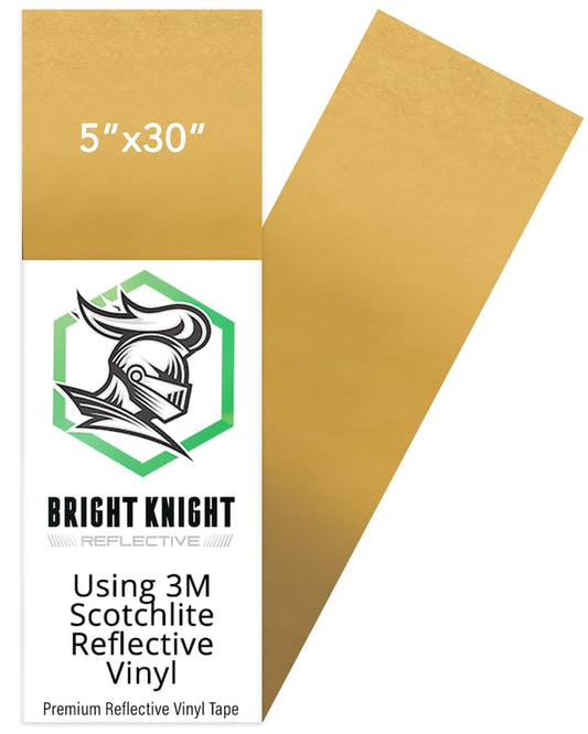 Bright Knight Decals Gold Reflective Vinyl Motorcycle Helmet Reflective Stickers 5x30, Made with 3M Reflective Tape Vinyl for Trailers, Cars, Bikes, Rims, Waterproof Gold Reflective Tape - color: Gold, size: 5x30