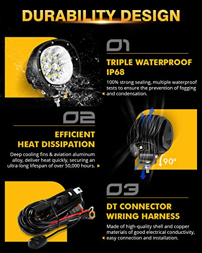 Auxbeam P4 Series Flood Beam LED Pods 4 Inch 90W Round Offroad Fog Lights Driving Flood Light Bar Bumper A-Pillar Hood Mount for Trucks ATV UTV Motorcycle Jeep - color: P4 Series White Flood Lights