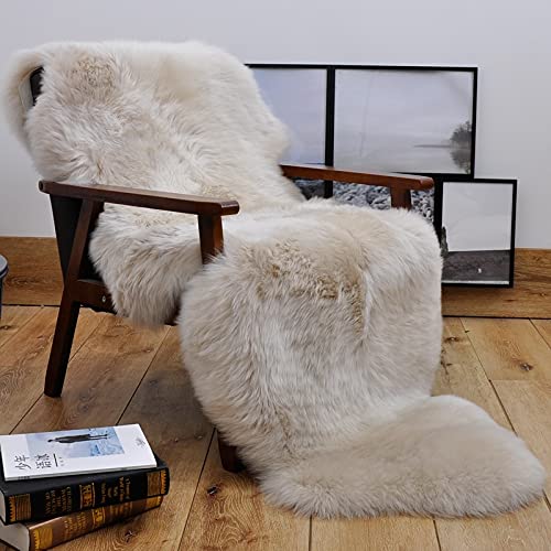 HUAHOO Premium Genuine Sheepskin Rug Linen Real Australia Sheepskin Natural Luxury Fluffy Lambskin Fur Area Rug Seat Covers for Kids Bedroom Sofa Chair Cover Pets Dogs Mat Double Pelt/2' x 6' Linen - color: Linen, size: 2' x 6' (Double Pelt)
